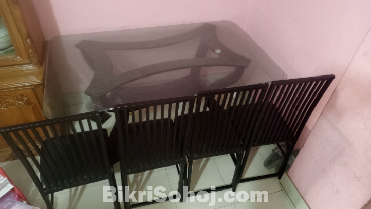 4 set glass wood  Dinning Table
